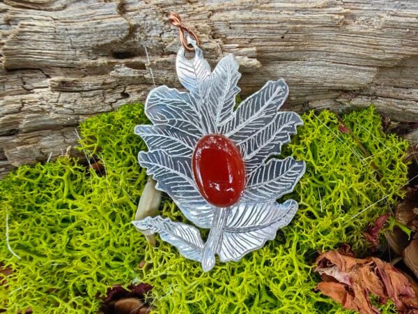 Pendentif "Branche Sorbier" argent fin cornaline et cuivre