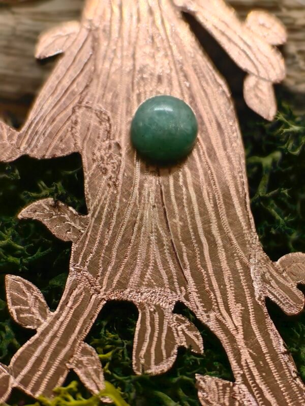 Pendentif "Branche de Dryade" en argent et cuivre recyclés avec cabochon d'aventurine verte, fait main, fabriqué en France, bijou éthique et naturel