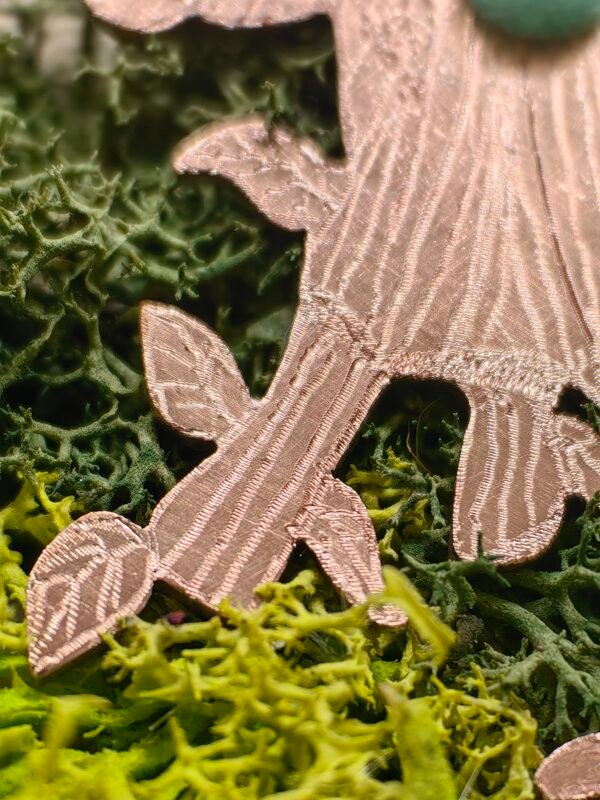 Pendentif "Branche de Dryade" en argent et cuivre recyclés avec cabochon d'aventurine verte, fait main, fabriqué en France, bijou éthique et naturel