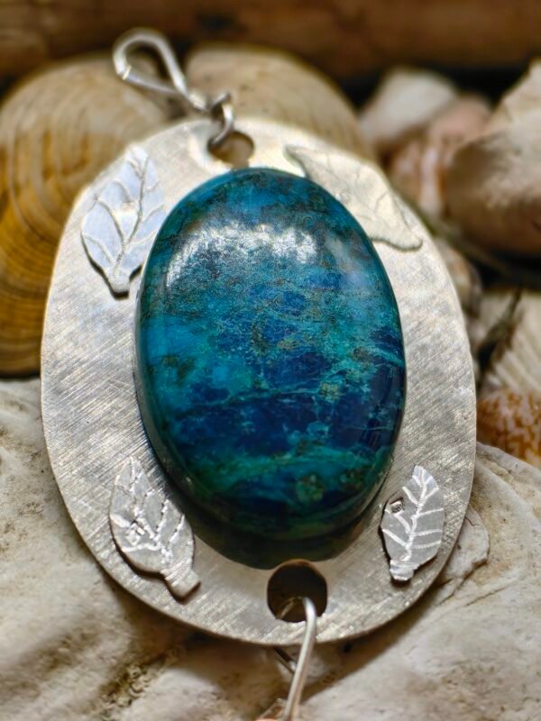 Pendentif Terre océanique en argent et cuivre, shattuckite, inspiré par la mer méditéranée, la nature, fait main en France, éthique, écoresponsable