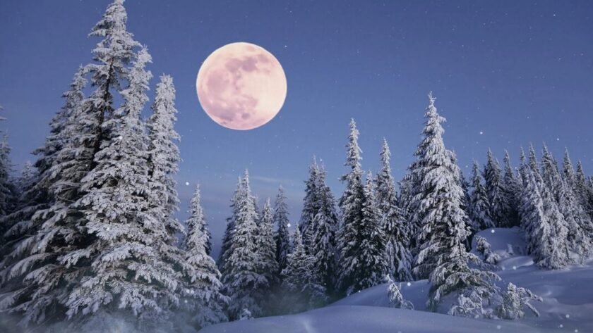 Lune des neiges, esbat du mois de novembre, paysage enneigé-article chez Le Chêne Enchanté