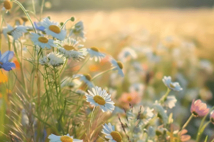Champs de fleurs sauvages sous le soleil du 1er jour de l'été, Litha chez Le Chêne Enchanté.
