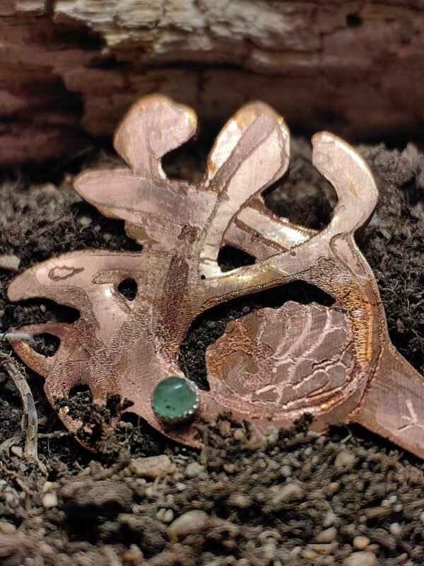 Pic à cheveux "Oiseau nordique" argent-cuivre et aventurine – Image 3