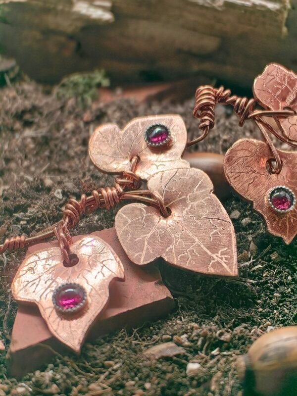 Collier "lierre mystique" argent-cuivre et grenat. – Image 5